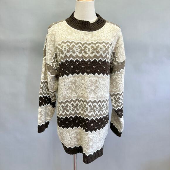 Vintage 90s Basic Editions Brown Fair Isle Mock Neck Sweater Size medium - Picture 15 of 15
